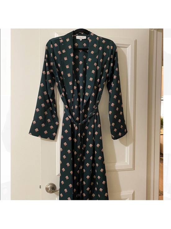 L'Academie Sweaters - L'Academie Green Patterned Long Cardigan with Pink Accents